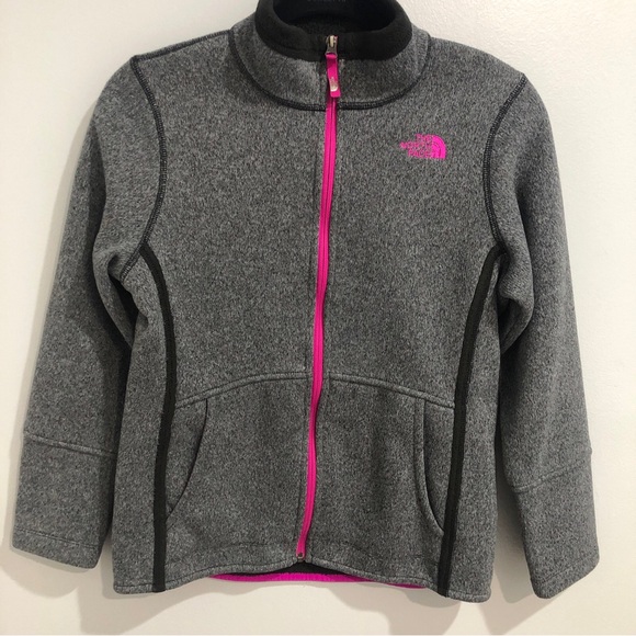 THE North Face Girls Zip Jacket Size Large 14/16 Knit Fleece Gray - Picture 1 of 8